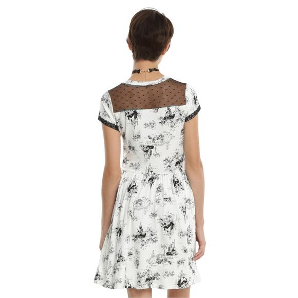 Disney Princess B&W Toile Skater Dress Mesh Swiss Dot Small Stretch Jersey - Picture 2 of 14
